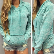 Casual Style Front Pocket Long Sleeve Hooded Women's Sweatshirt