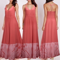 Sexy V-neck Backless Printed High Waist Sling Maxi Dress