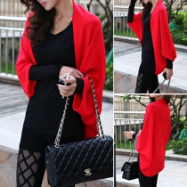 Fashion Solid Color Bat Sleeve Knit Sweater Cardigan