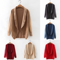 Casual Pure Color Long Sleeve V-neck Knitted Cardigan