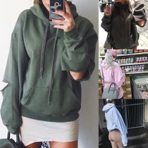 Casual Solid Color Cut-out Long Sleeve Hoodie Sweatershirt