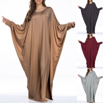 Casual Solid Color V-neck Backless Raglan Sleeve Irregular Dress