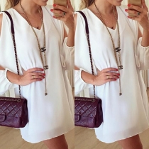 Stylish Solid Color Cold Shoulder V-neck Mini Dress