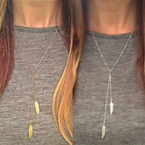 Stylish Alloy Mental Feather Shaped Tassel Necklace