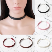 Simple Solid Color Imitation Leather Short Choker Necklace