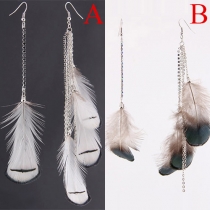Bohemian Irregular Tassel Long Feather Pendant Earring
