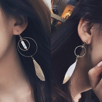 Fashion Natural Stone Donut Feather Shaped Pendant Earring