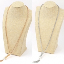 Fashion Lattice Knitting Pearl Tassel Sweater Necklace