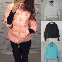 Sweet Style Solid Color Stand Collar Long Sleeve Single-breasted Women's Padded Coat