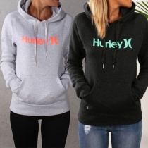 Casual Style Letters Printed Long Sleeve Hooded Front Pocket Sweatshirt