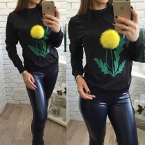 Cute Style Puffer Ball Printed Long Sleeve Round Neck Sweatshirt