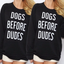 Casual Style Long Sleeve Round Neck Letters Printed Sweatshirt