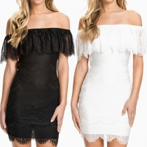 Sexy Solid Color Off-shoulder Lace Spliced Sheath Dress