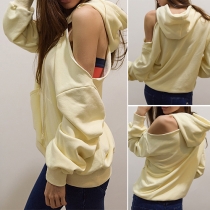 Fashion Casual Solid Color Off-shoulder Hoodie Sweater