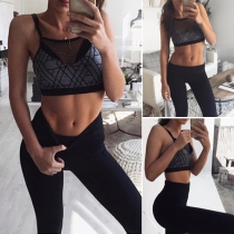 Fashion Sexy Gauze Grid Printed Sports Crop Tops