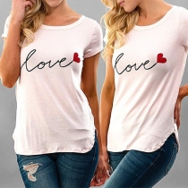 Fashion Casual Love Printed Round Neck Short Sleeve T-shirt 