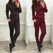 Fashion Solid Color Long Sleeve Round Neck Sweatshirt + Pants Sports Suit