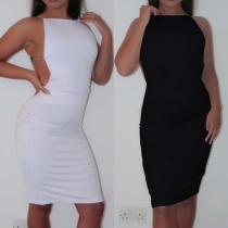 Sexy Backless Solid Color Slim Fit Midi Dress