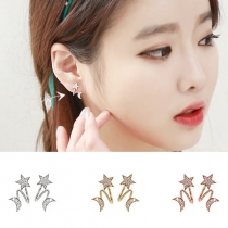 Fashion Rhinestone Inlaid Star Crescent Stud Earrings
