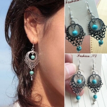 Retro Ethnic Style Turquoise Hollow Out Water-drop Earrings