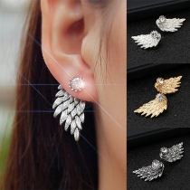 Fashion Rhinestone Inlaid Wing Shaped Stud Earrings