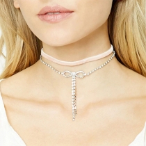 Fashion Rhinestone Bowknot Double-layer Choker Necklace