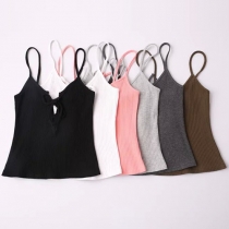 Fashion Sexy Solid Color Front Bandage Crop Top 