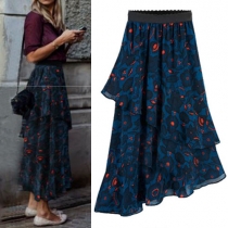 Fashion Elegant Floral Printed Chiffon Irregular Skirt 