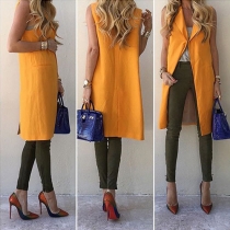 Fashion Solid Color Sleeveless Lapel Slim Fit Coat
