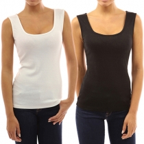 Fashion Hollow Out Lace Spliced Sleeveless U-neck T-shirt