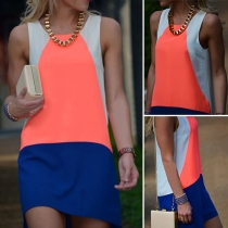 Fashion Contrast Color Sleeveless Round Neck Dress