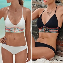 Sexy Printed Spliced Lace-up Halter Bikini Set