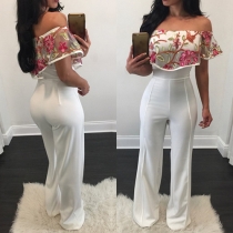 Fashion Sexy Floral Embroidery Off-shoulder Loose Jumpsuits 