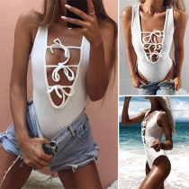 Fashion Sexy Solid Color Bandage Hollow Out Sleeveless Rompers 