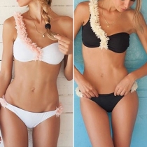 Sexy One-shoulder 3D Petals Spliced Bikini Set