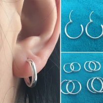 Simple Style Silver-tone Hoop Shaped Stud Earrings