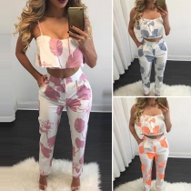 Sexy Printed Cami Top + High Waist Pants Two-piece Set