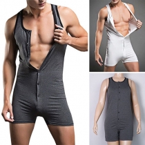Fashion Solid Color Sleeveless Round Neck Men's Sports Romper
