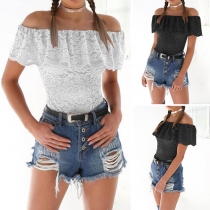 Sexy Off-shoulder Boat Neck Ruffle Lace Top