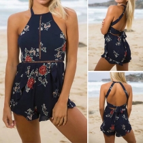 Sexy Backless High Waist Printed Romper