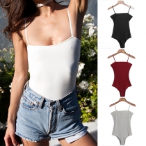 Sexy Backless Solid Color Sling Bodysuit