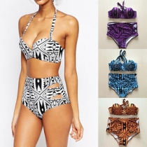 Sexy High Waist Printed Halter Bikini Set