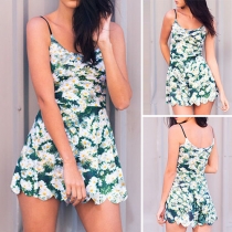 Sexy Backless V-neck Daisy Printed Cami Romper