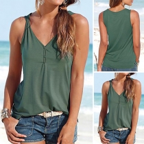 Fashion Solid Color Sleeveless V-neck Tank Top