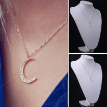 Fashion Rhinestone Inlaid Crescent Shape Pendant Necklace