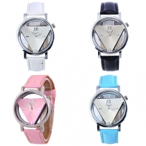 Retro Style PU Leather Watchband Triangle Hollow Out Dial Quartz Watch