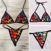 Sexy Leopard Printing Lace-up Halter Bikini Set