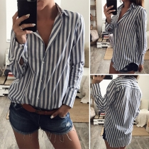 Fashion Long Sleeve POLO Collar Striped Shirt