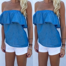 Sexy Strapless Ruffle Solid Color Top