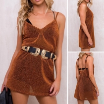 Sexy Backless V-neck Solid Color Cami Dress